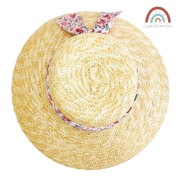 New! Cloche Wheat Straw Pink Floral Ribbon Bow Large Beach Cottagecore Straw Hat main image 8